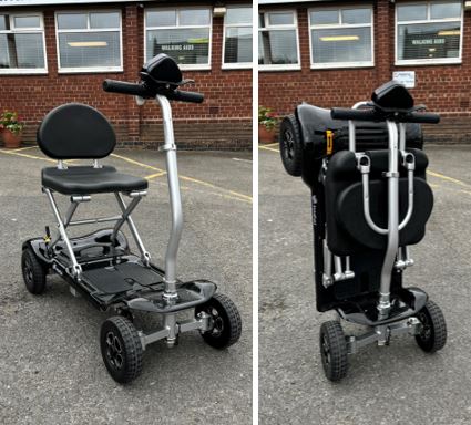 Automatically folding mobility scooter